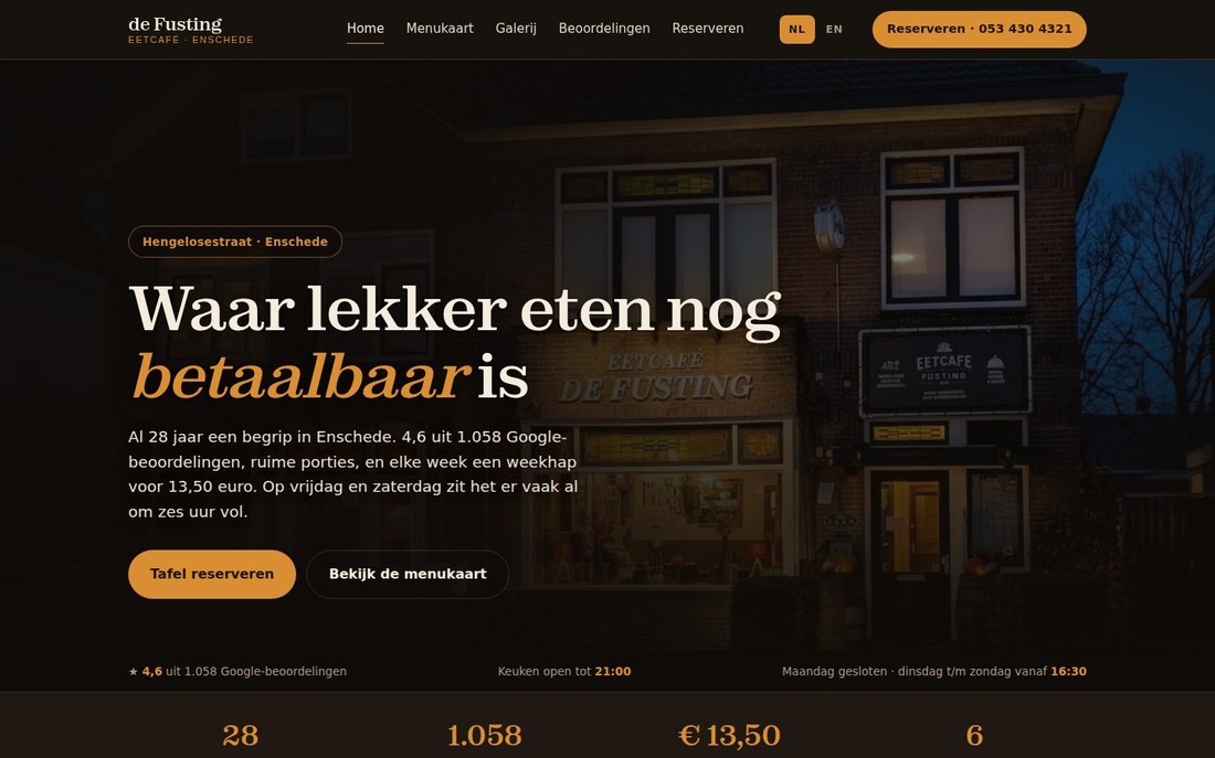 Eerder werk: de website van een eetcafé in Enschede met de weekhap in beeld