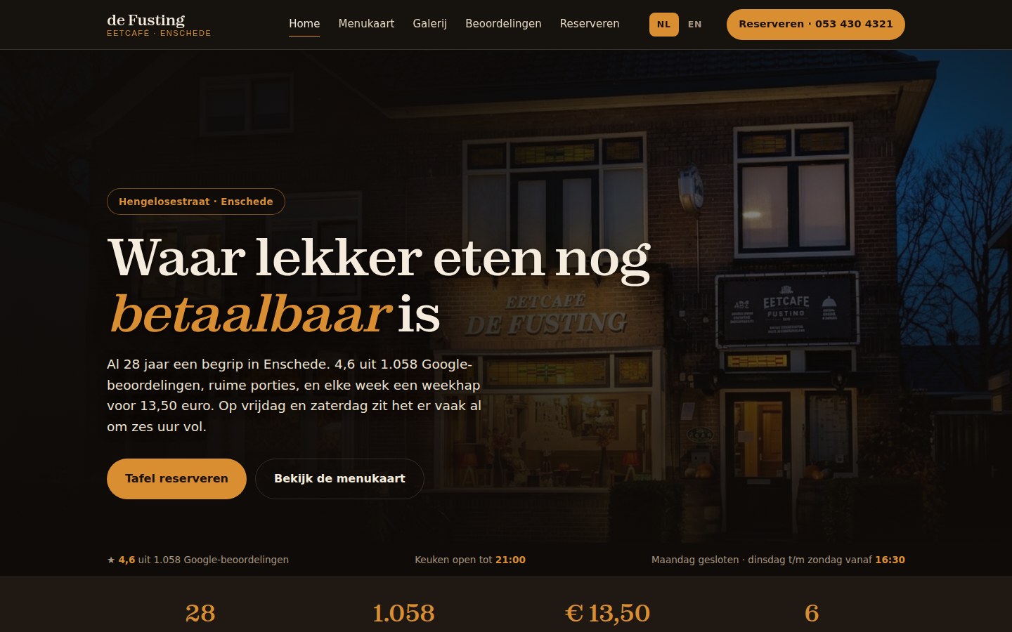 Een eetcafé van 28 jaar, eindelijk zo op het scherm · Op desktop