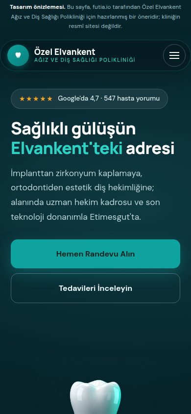 Tandartspraktijk met 547 recensies en een 3D-identiteit · Op mobiel